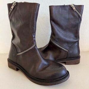 New Vintage Foundry Regine Brown Leather Moto Combat Zippered Boot Size 8.5